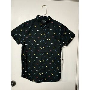 Straight Faded Mens S Black Sunglasses Print Short Sleeve Button Down Shirt New
